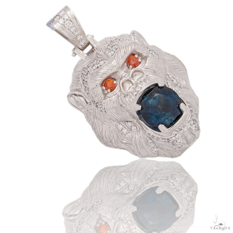 14K White Gold Gorilla Diamond w/ Saphire Pendant 11.16 CT 69755 - Image 3