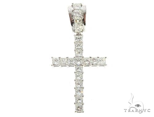 14K White Gold Princess Cut Diamond Manhattan Cross, photo 2 of 7