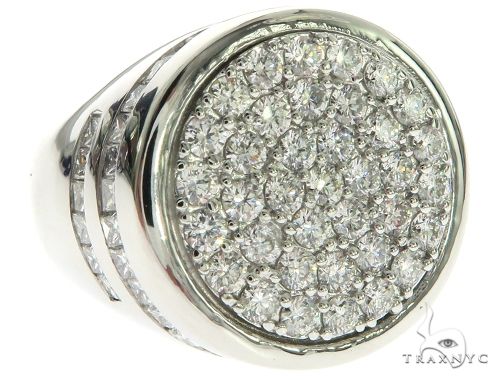14K white gold men's ring with round prong-set channel diamonds in a circular design