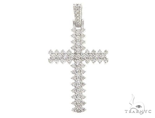 14K White Gold Prong Diamond Cross 65279 | TraxNYC