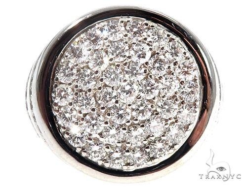 14K white gold men's ring with round diamond cluster and side diamond accents