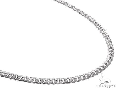 Solid 14k white gold Miami Cuban link chain, 5mm width, 26 inches, flat link close-up