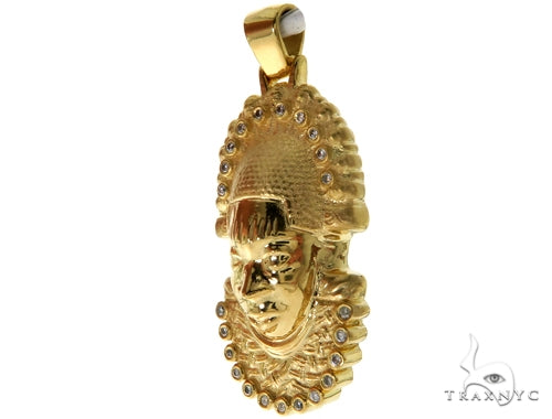14K YG Bezel Diamond African Mask Pendant 58425 - Image 3