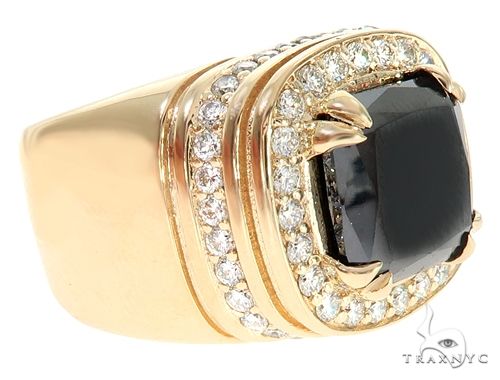 14K Yellow Gold Black Diamond Cushion Cut Pinky Ring, photo 3 of 7