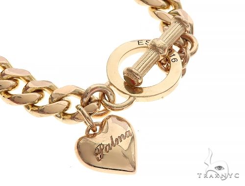 14K Yellow Gold Cuban Link Bracelet With Heart Charm And Toggle Clasp, photo 4 of 8