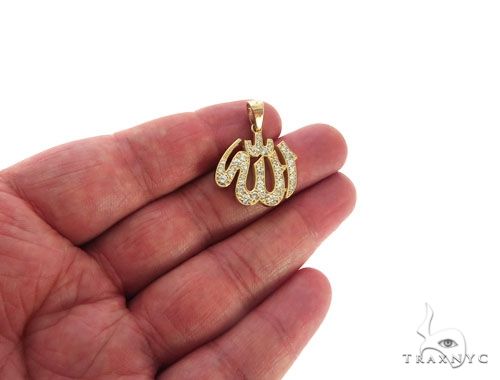 14K Yellow Gold Diamond Allah Islam Religious Charm Pendant, photo 5 of 7