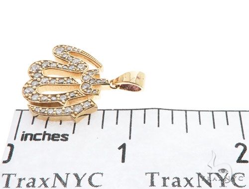 14K Yellow Gold Diamond Allah Islam Religious Charm Pendant, photo 6 of 7