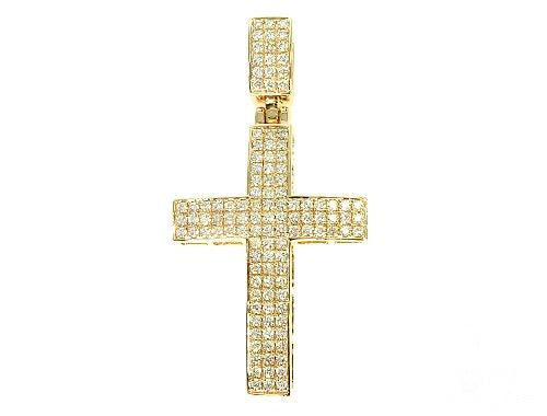 14K yellow gold cross pendant encrusted with multiple small diamonds for men