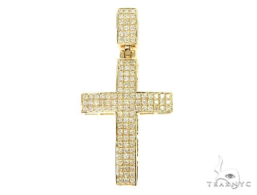 14K yellow gold cross pendant encrusted with multiple small diamonds for men