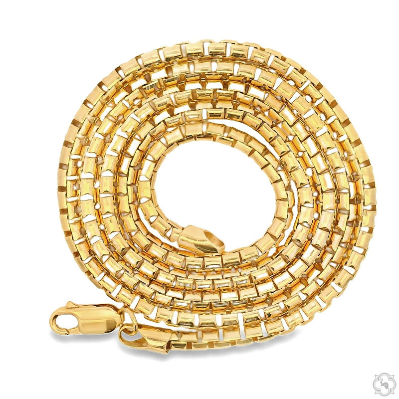 14K Yellow Gold Diamond Cut Solid Round Box Link Chain 22 Inches 3mm 70642 - Image 4