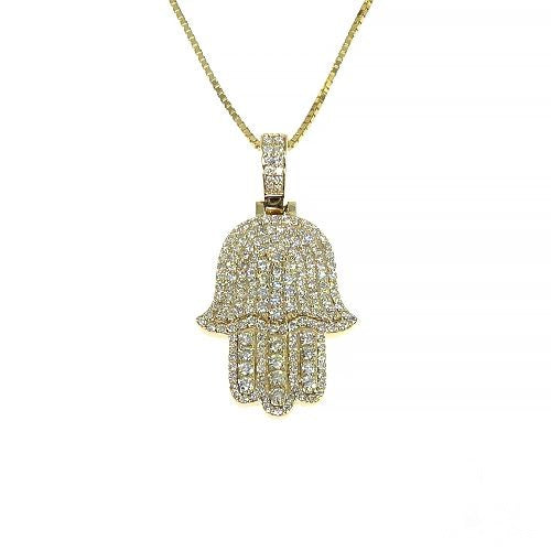 14K yellow gold Hamsa pendant with pavé diamond accents on delicate chain