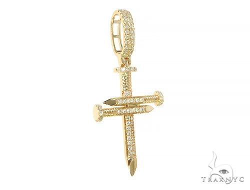 14K White Gold Diamond Nail Cross Pendant, view 3