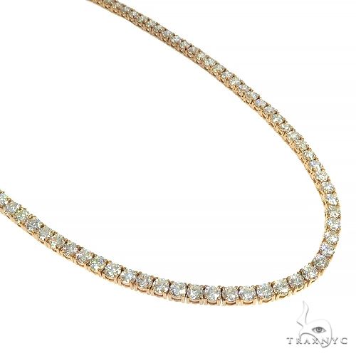 14K yellow gold diamond tennis chain 3.5mm, 16 inch length, prong-set stones, front view