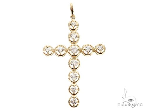 14K Yellow Gold Four Prong Diamond Cross, photo 2 of 7