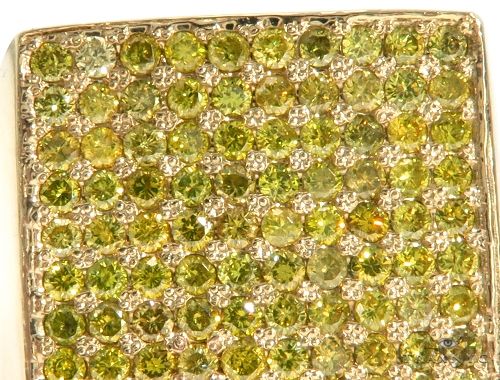 14K Yellow Gold Green Diamond Square Ring, photo 3 of 7