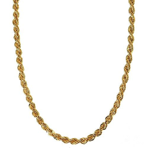 14K yellow gold hollow rope chain, 3.5mm twisted-link close-up on neutral background