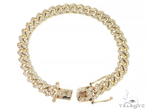 14K Yellow Gold Miami Cuban Diamond Bracelet, photo 3 of 8