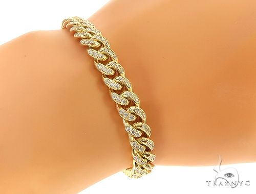 14K Yellow Gold Miami Cuban Diamond Bracelet, photo 7 of 8
