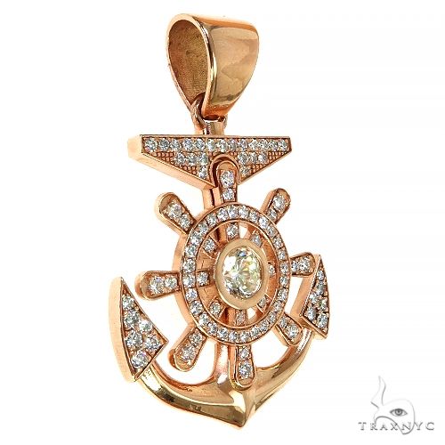 14K Yellow Gold Pave Bezel Diamond Anchor Charm Pendant, photo 2 of 6