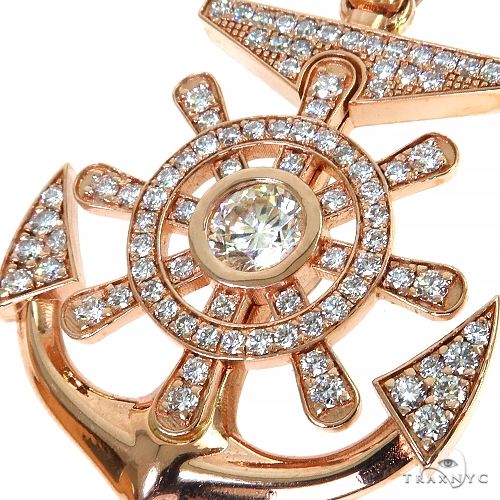 14K Yellow Gold Pave Bezel Diamond Anchor Charm Pendant, photo 3 of 6