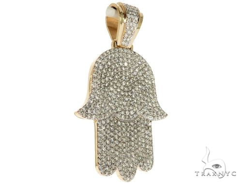 14K Yellow Gold Pave Diamond Hamsa Pendant, photo 2 of 7