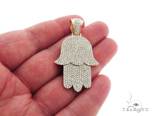 14K Yellow Gold Pave Diamond Hamsa Pendant, photo 5 of 7