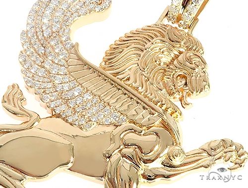 14K Yellow Gold Diamond Large Custom Royal Lion Pendant, photo 4 of 8