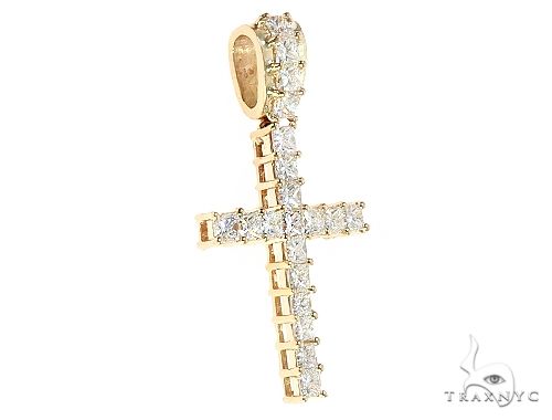 14K yellow gold cross necklace with princess cut diamonds in a Manhattan style design