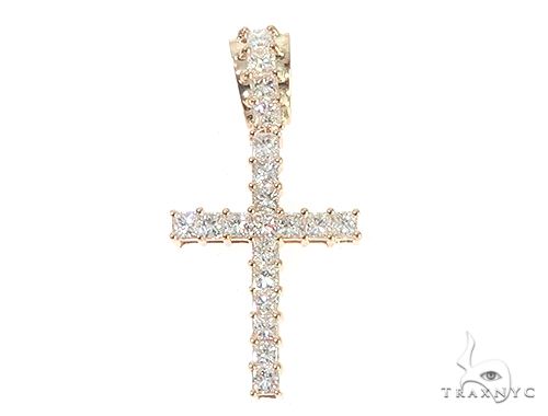 14K Yellow Gold Princess Cut Diamond Manhattan Cross, photo 2 of 7