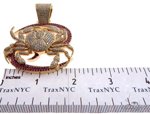 14K Yellow Gold Prong Diamond Crab Pendant 63094 - Image 10