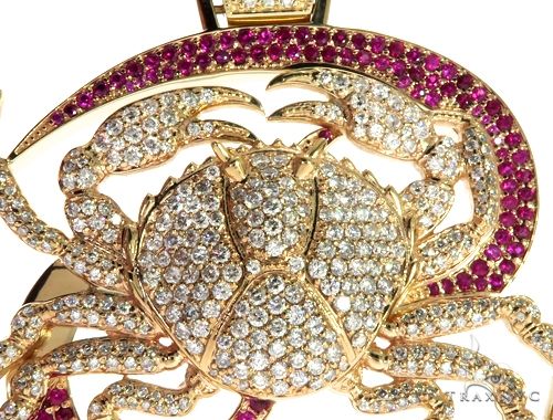 14K Yellow Gold Prong Diamond Crab Pendant 63094 - Image 7