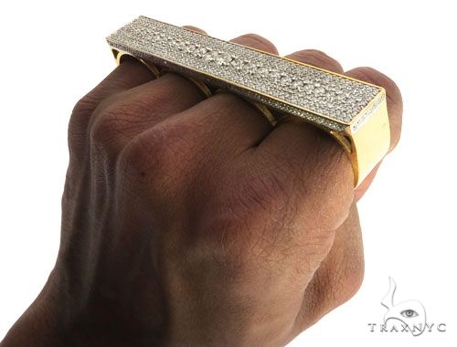 14K Yellow Gold Prong Diamond Four Finger Ring Hip Hop Style, photo 3 of 13