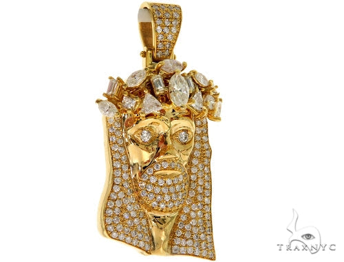 14K Yellow Gold Prong Diamond Jesus Pendant, photo 2 of 9