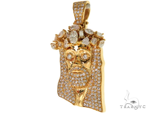 14K Yellow Gold Prong Diamond Jesus Pendant, photo 4 of 9
