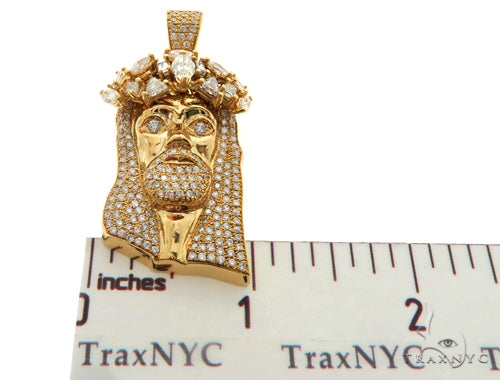 14K Yellow Gold Prong Diamond Jesus Pendant, photo 8 of 9