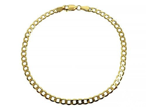 14K yellow gold solid curb link bracelet with a 7.5-inch length and 2mm width