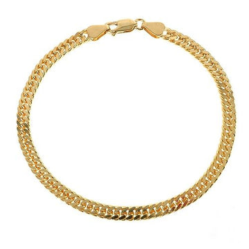 14K yellow gold solid double curb link bracelet with lobster clasp, 8 inches long.