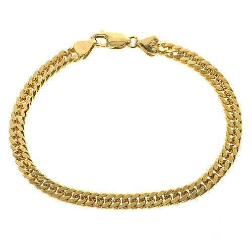 8-inch 14K yellow gold solid double curb link bracelet with lobster clasp closure