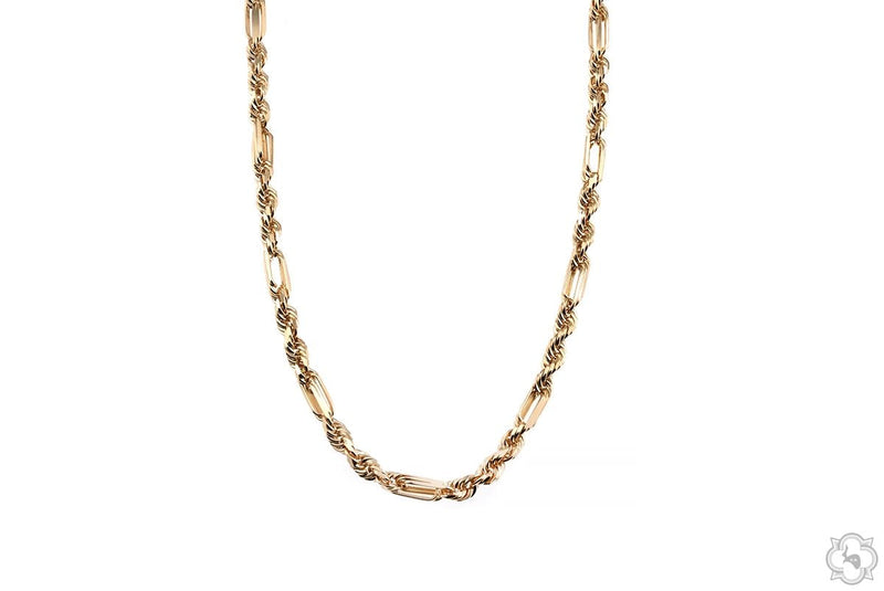 14K yellow gold figarope link chain 22 inches 3mm — close-up showing Figaro-rope hybrid link pattern