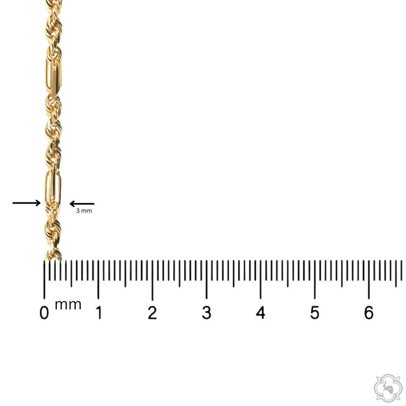 22-inch 14K yellow gold solid Figaro chain with 3mm assorted links, men's style
