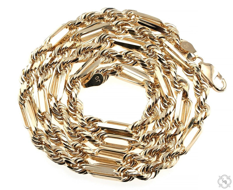 14K Yellow Gold Solid Figarope Link Chain 24 Inches 5.5mm 70586 - Image 5