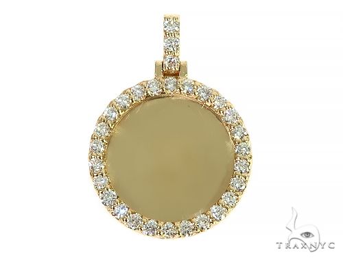 14K yellow gold mini diamond photo pendant with diamond accent border, front view