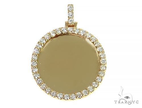 14K yellow gold round photo pendant with diamond halo and diamond encrusted bail