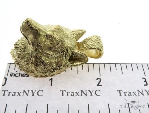 14K Yellow Gold Wolf Head Charm Pendant 62497 - Image 10
