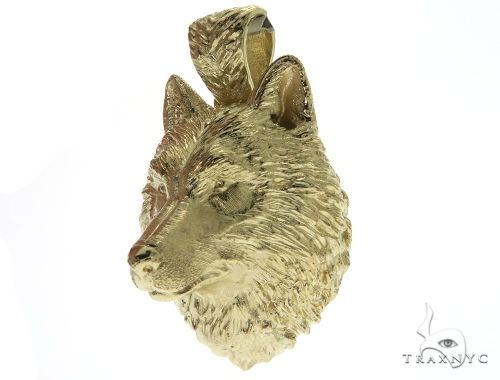 14K Yellow Gold Wolf Head Charm Pendant 62497 - Image 3