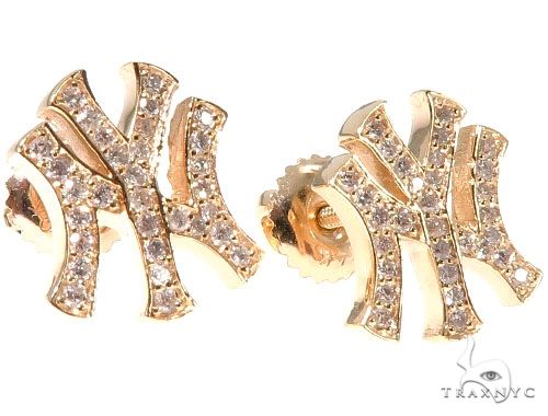 14K Yellow Gold Yankee Diamond Stud Earrings 64411 | TraxNYC