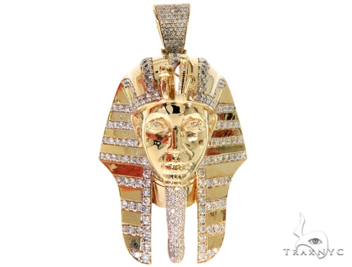 Yellow gold Pharaoh King Tut pendant encrusted with diamonds, men's luxury jewelry piece