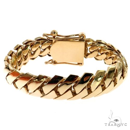 14KY yellow gold sharp edge 18mm Miami Cuban bracelet, 8-inch men's chain link design
