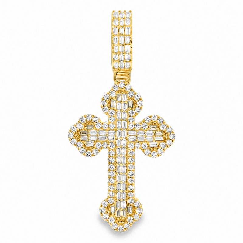 14K Gold Baguette Diamond Cross