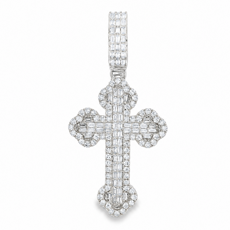 14K Gold Baguette Diamond Cross, view 2